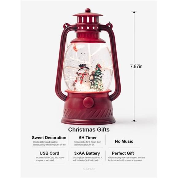 Musical Christmas Snow Globe, Cardinal Snowman with Singing Water Glittering - Picture 3 of 6